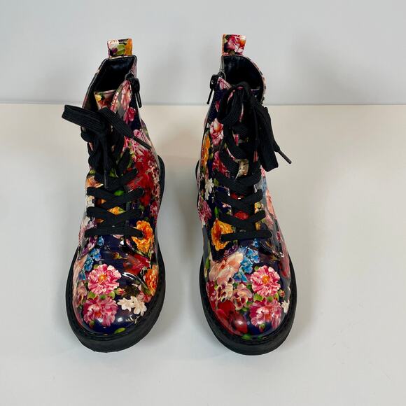 Thereabouts Girls Reese Floral Combat Boots Size 3 Side Zip Black - Picture 3 of 9